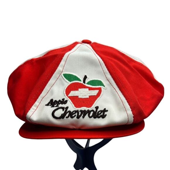 Vtg Retro Red & White Candy Stripe Snapback Newspaper Cabbie Hat OSFA - Picture 1 of 5
